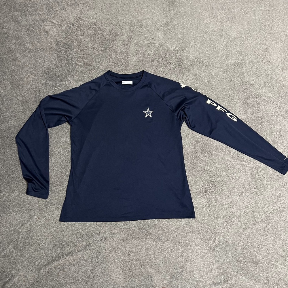 Dallas Cowboys Columbia PFG Omni-Shade Fishing Shirt Navy Blue Large Long Sleeve